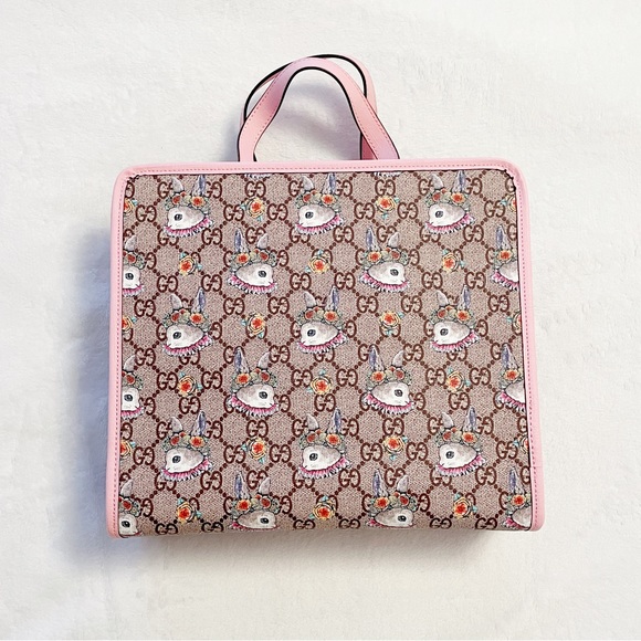 Large Leather Bunnies Pastel Pink Brown Monogram Tote Bag